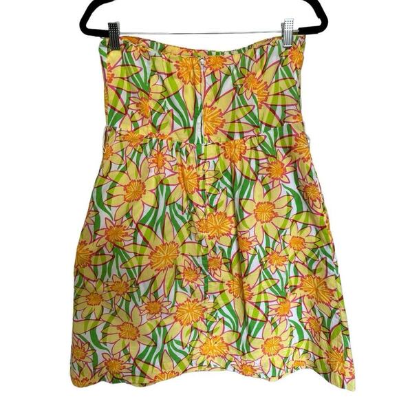 Lilly Pulitzer Wyatt Classic Dress Strapless Floral Fit And Flare Yellow Size 8 - Picture 5 of 12